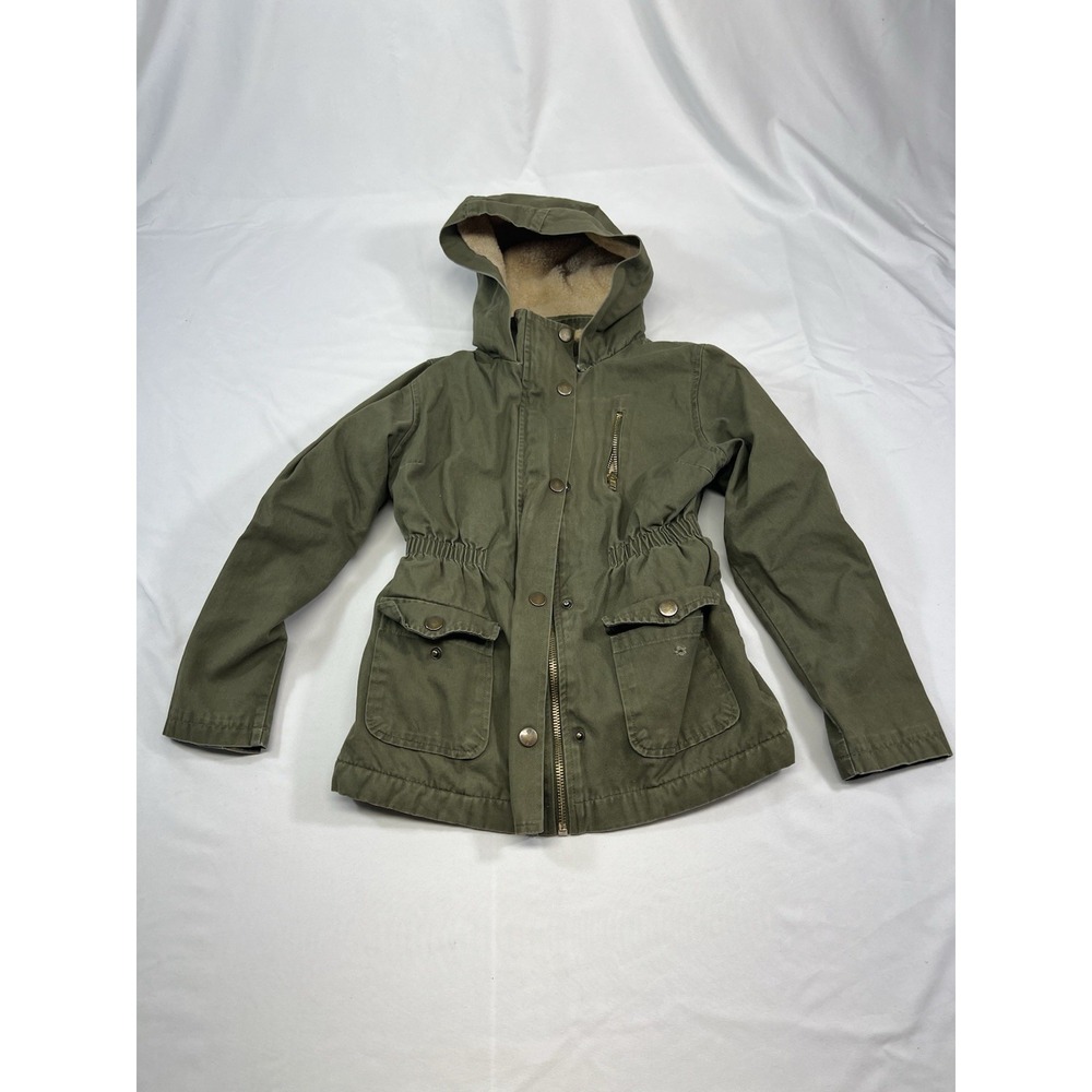 Mini Mica Sherpa-Lined Utility Parka Jacket Girls Size 7/8 Olive Green Hooded Co
